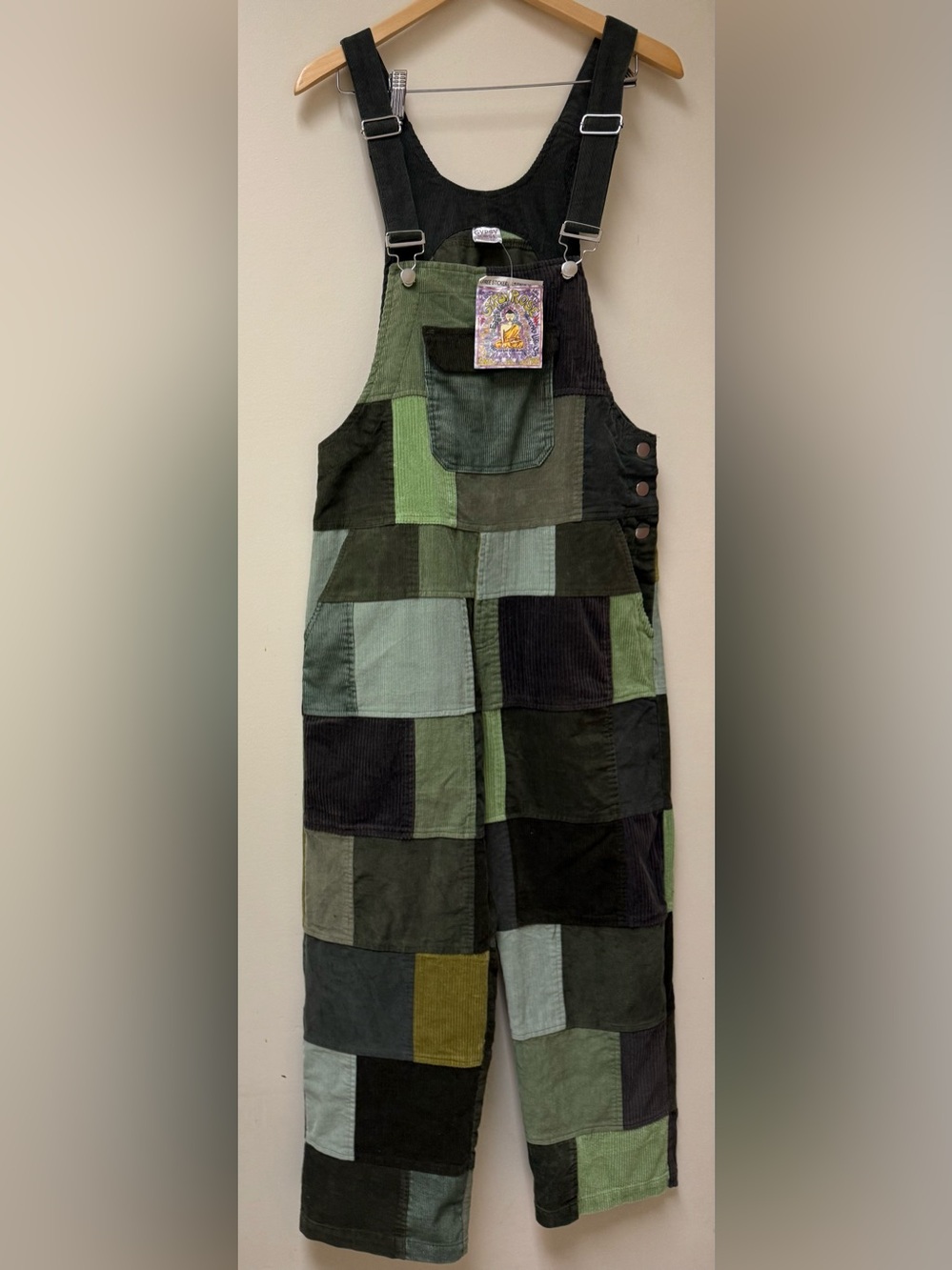 NWT; 🟤Gypsy Rose Patchwork Corduroy Overalls in Olive & Burgundy🟢 - Picture 2 of 12